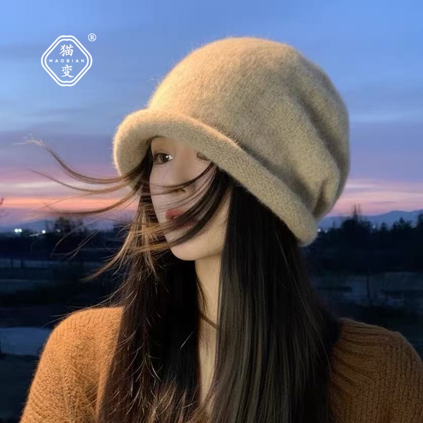 大头围宽松卷边羊毛堆堆帽慵懒