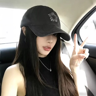 张元 韩国小众潮韩太阳花刺绣棒球帽女大头显脸小鸭舌帽子 英同款