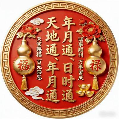 天地通日时通圆形年月通万事皆成贴纸自黏贴画防水装饰客厅墙装饰