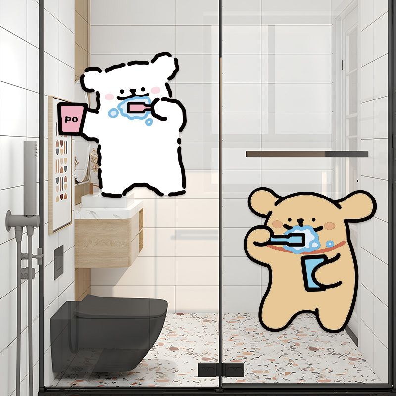 线条小狗防水浴室贴纸贴画瓷砖贴画可爱卡通洗澡间厨房门玻璃贴纸