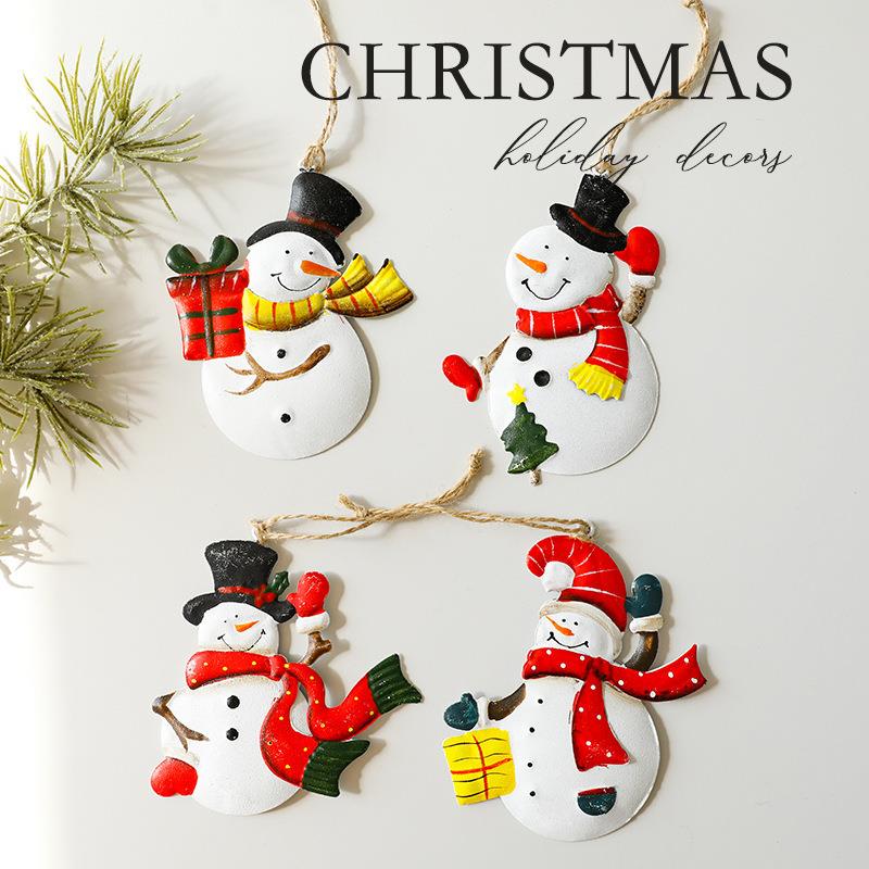 跨境热卖圣诞装饰挂件套装 圣诞老人雪人袜子圣诞树铁艺挂饰现货