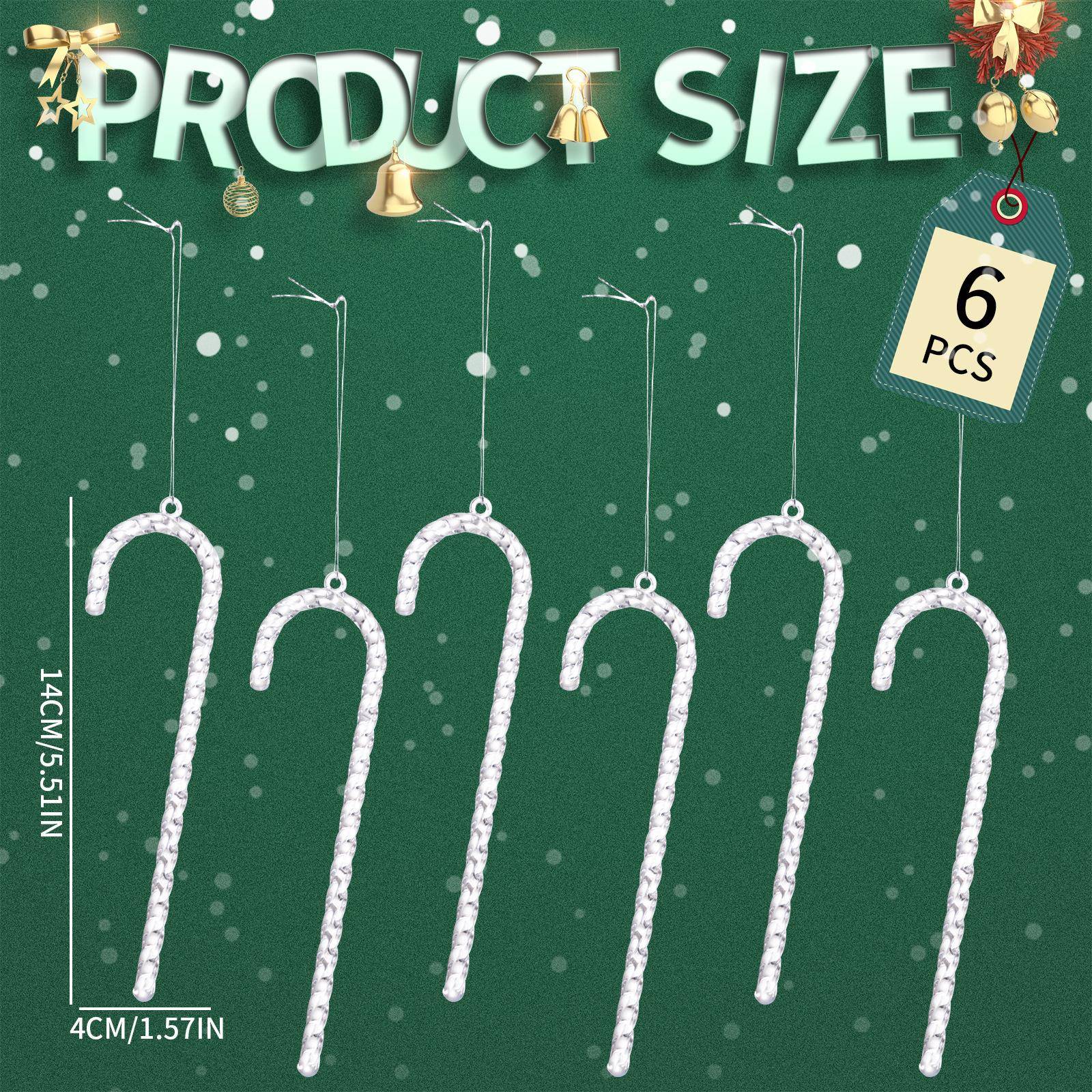 跨境新款圣诞节装饰品亚克力透明拐杖挂件彩色冰锥圣诞树挂件吊坠