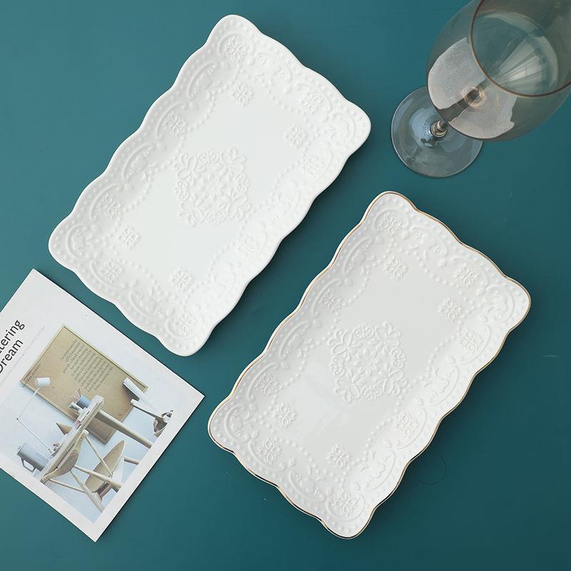 欧式金边浮蕾丝花朵花边陶瓷盘子蛋糕盘金边西餐盘点心盘牛排盘