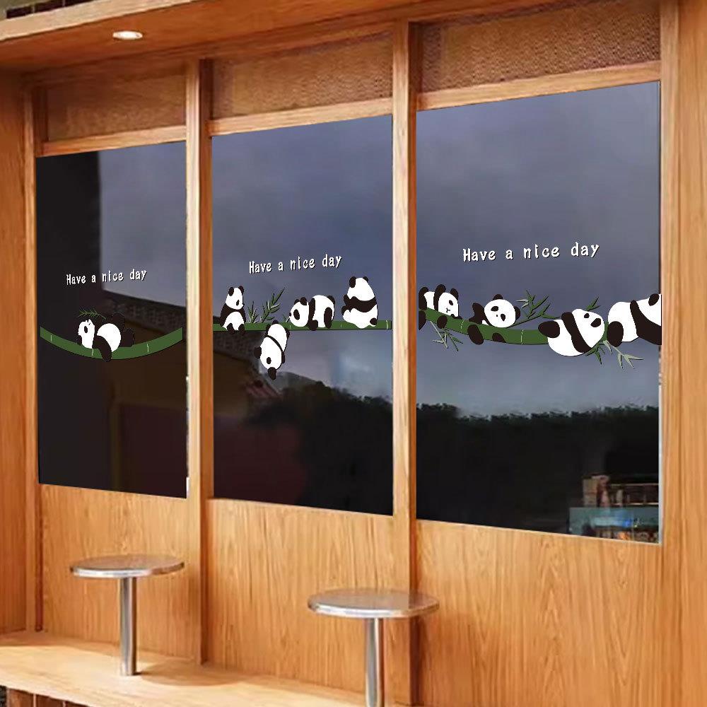 ins网红小熊猫家用厨房玻璃门贴纸阳台客厅推拉门防撞静电窗花贴