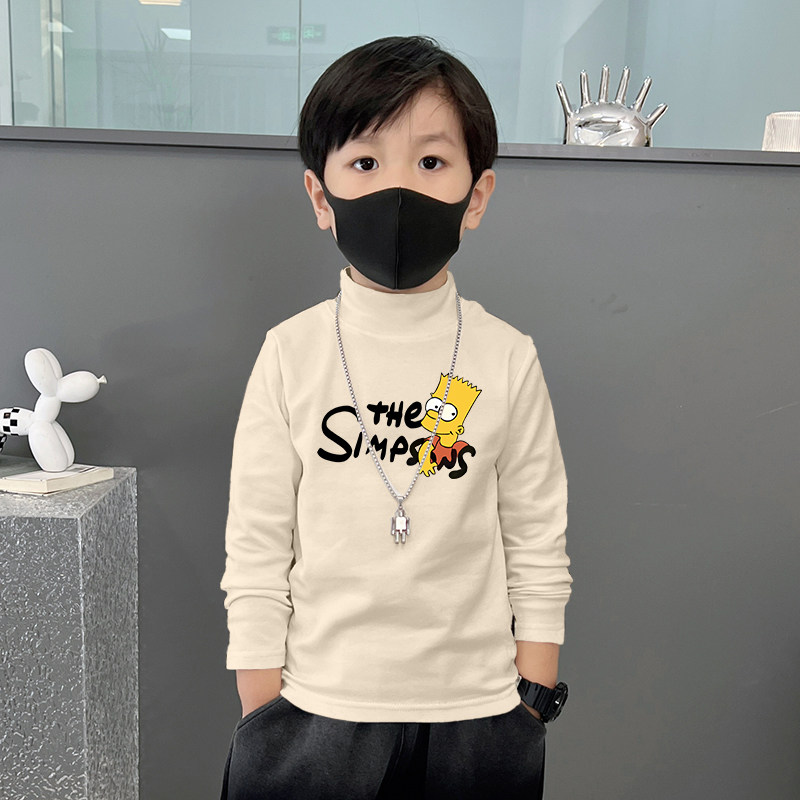 男童长袖t恤半高领打底衫秋冬季新款磨毛内搭保暖中小童冬装上衣