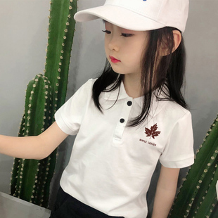 女童短袖Polo衫夏季2025新款有领纯棉白色学院风t恤学生体恤上衣