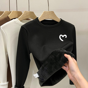 秋冬季童装新款保暖加绒长袖男女童加厚打底上衣中大童一体绒体恤