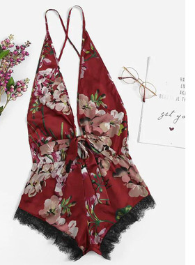 Summe sexy suspende print lac nig htdress 性感吊带蕾丝睡裙