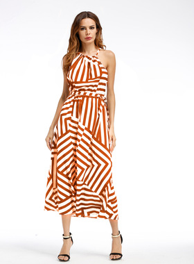 Europea and American beach style sundress黑白 宽松  大摆长裙