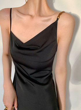 Sling Asymmetric Diagonal Neck LongDress吊带不对称斜领连衣裙