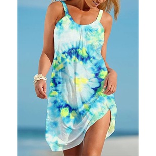 Beach Loose Dress Summer Sundress Printed Vacation Hem