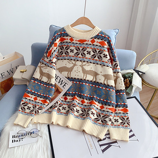 jacquard loose sweater 女式 圆领宽松提花毛衣 New 新款 crewneck