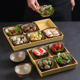 九宫格托盘竹木格子干果盘火锅店复古套装大号烤肉拼盘六宫格菜盘