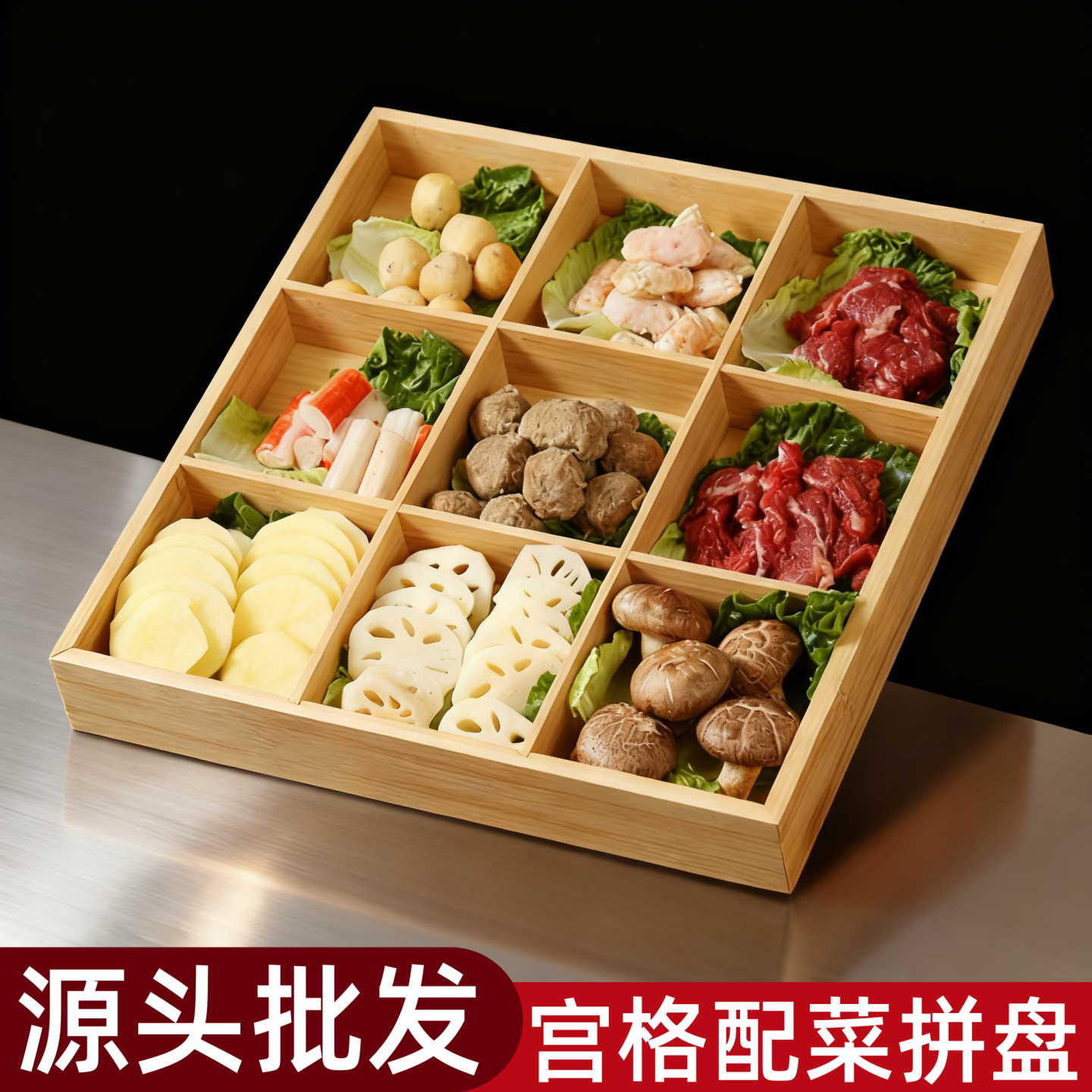 日式火锅菜盘九宫格火锅拼盘烤肉店食材配菜餐具分格小吃蔬菜托盘
