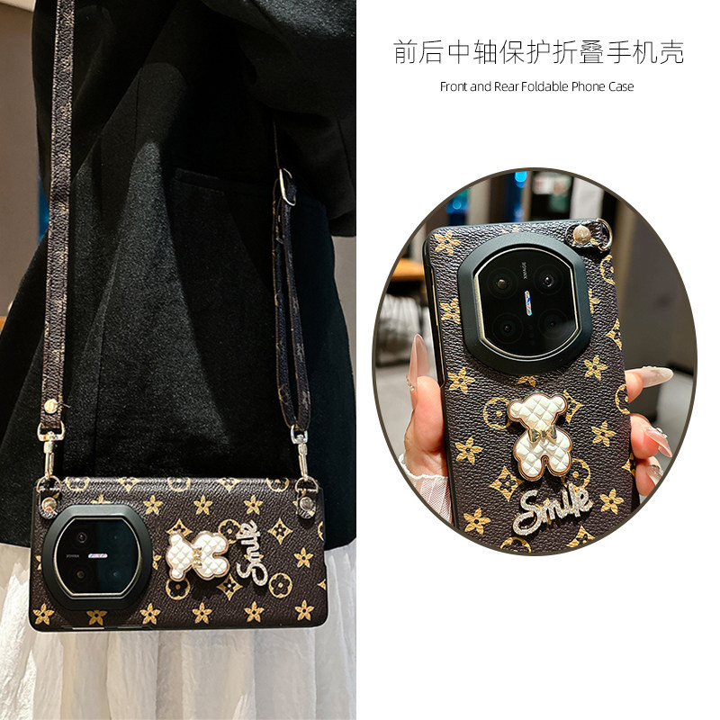 适用vivoXFold5pro荣耀V5Vs3手机壳华为X7X6三星Fold5中轴磁吸小米Fold4保护套oppon5n3壳膜一体全包斜挎挂绳
