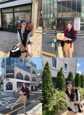 八盖pinky piggy 温莎启蒙 两色亚麻衬衫两件套别致红色/条纹披肩