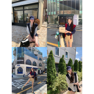 两件套别致红色 八盖pinky 两色亚麻衬衫 温莎启蒙 条纹披肩 piggy