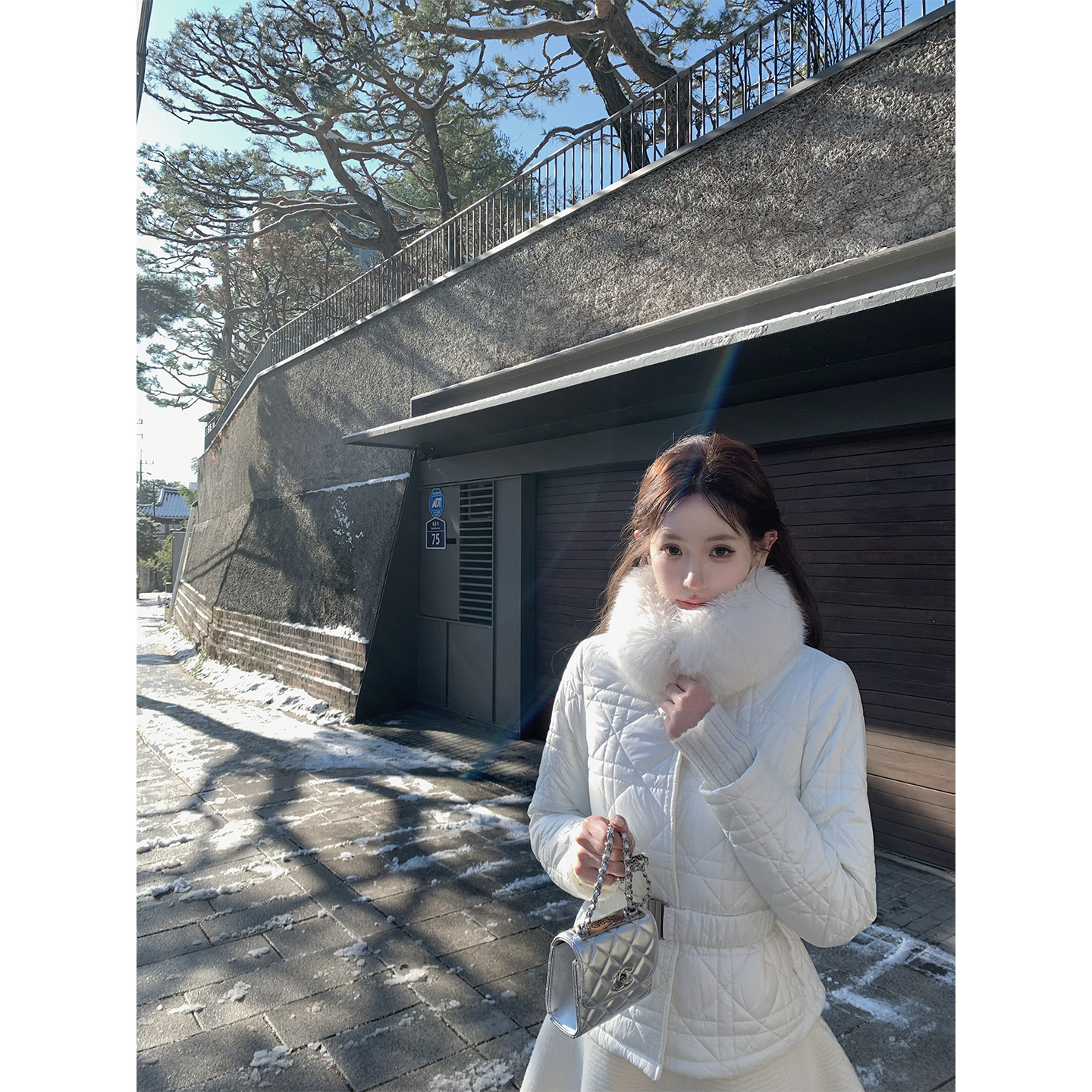 八盖pinkypiggy菱格毛领棉服