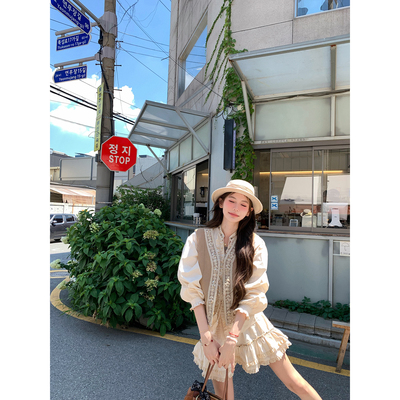 八盖pinky piggy 蒂珀蕾里 重工木耳边衬衣套装半裙中古马甲