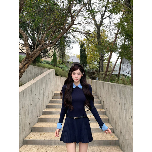 八盖pinky piggy 耶鲁学廊 高智感miu系假两件针织连衣裙/送皮带