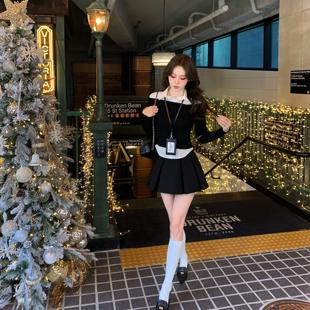 piggy 修身 韩女法则 套装 高腰百褶裙 设计感假两件衬衫 八盖pinky