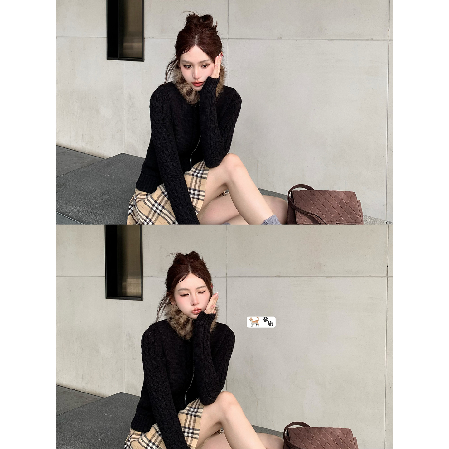 八盖pinkypiggy豹纹毛领毛衣