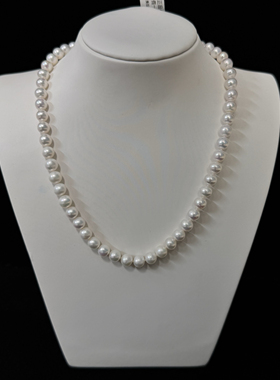 淡水珍珠无核珍珠项链7-8mm正圆微瑕妈妈链淡水澳白光