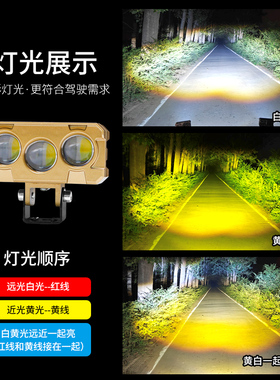 摩托车LED射灯12v-80v通用电动车铺路灯远近光切线透镜黄白光货车