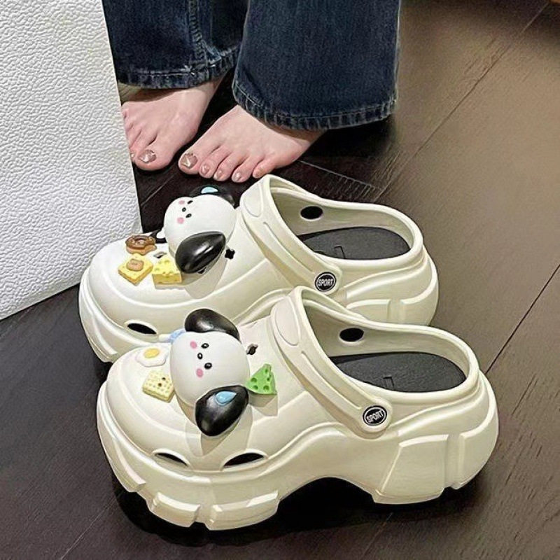 洞洞鞋女款2025新款可爱小狗拖鞋女秋外穿豆豆鞋网红爆款黑色凉鞋