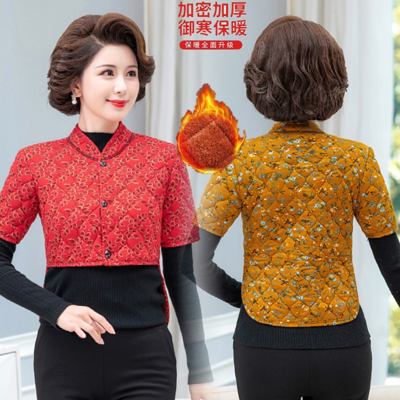 妈妈冬装护肩部颈椎短袖加长护腰小棉衣加绒加厚坎肩中老年人女装