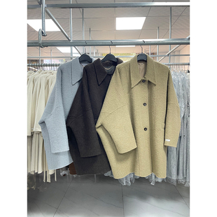 秋冬新款韩版廓形蝙蝠袖苏丽羊驼厚款双面羊毛大衣女短毛呢外套