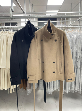 2025秋冬新款双面羊毛大衣女短款立领气质百搭驼色韩版毛呢外套