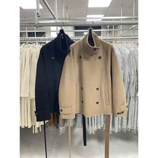 2025秋冬新款双面羊毛大衣女短款立领气质百搭驼色韩版毛呢外套