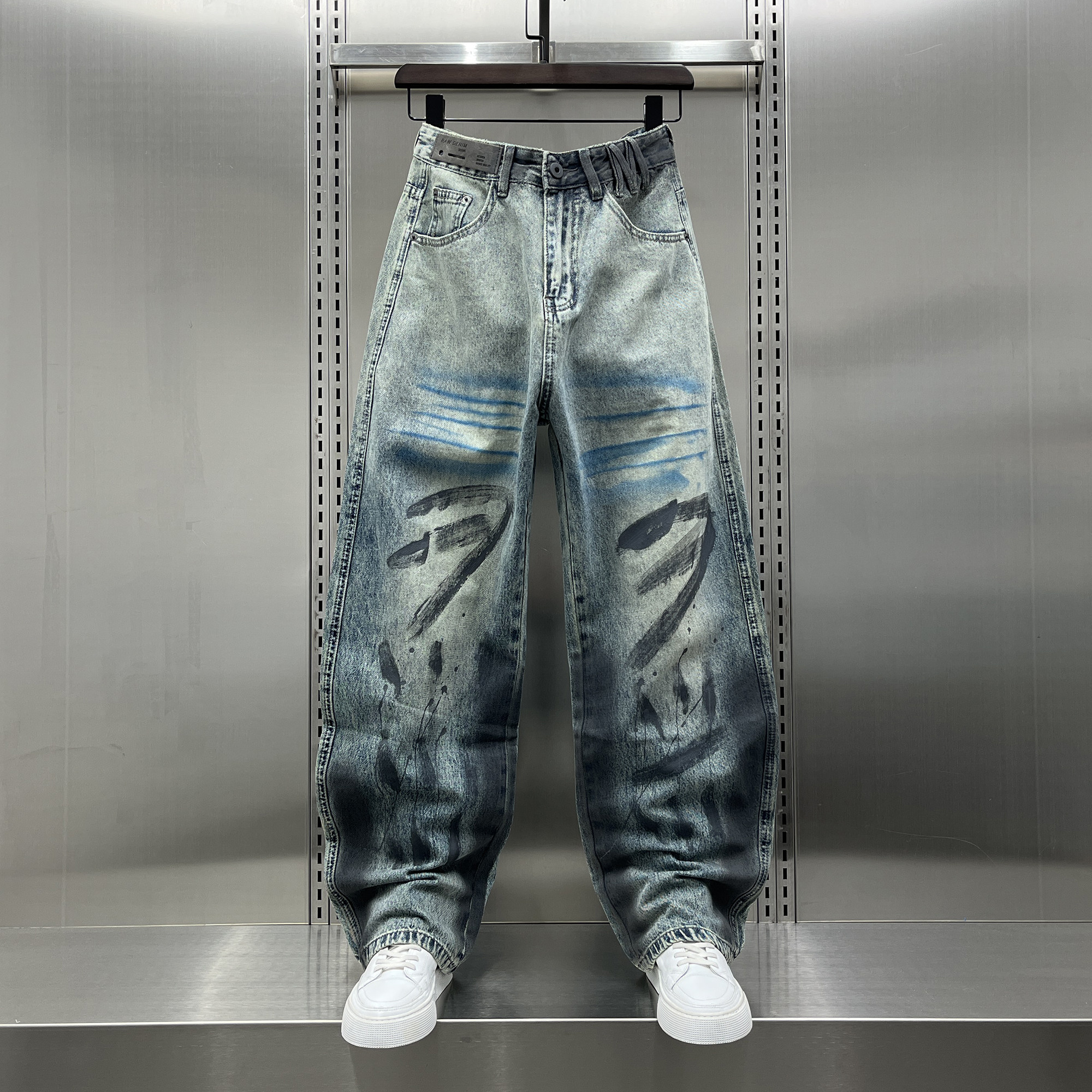 美式复古涂鸦阔腿牛仔裤男宽松直筒水洗长裤潮牌街头风痞帅裤子春,男装,牛仔裤,淘宝优惠券,粉丝福利购,淘宝优惠卷