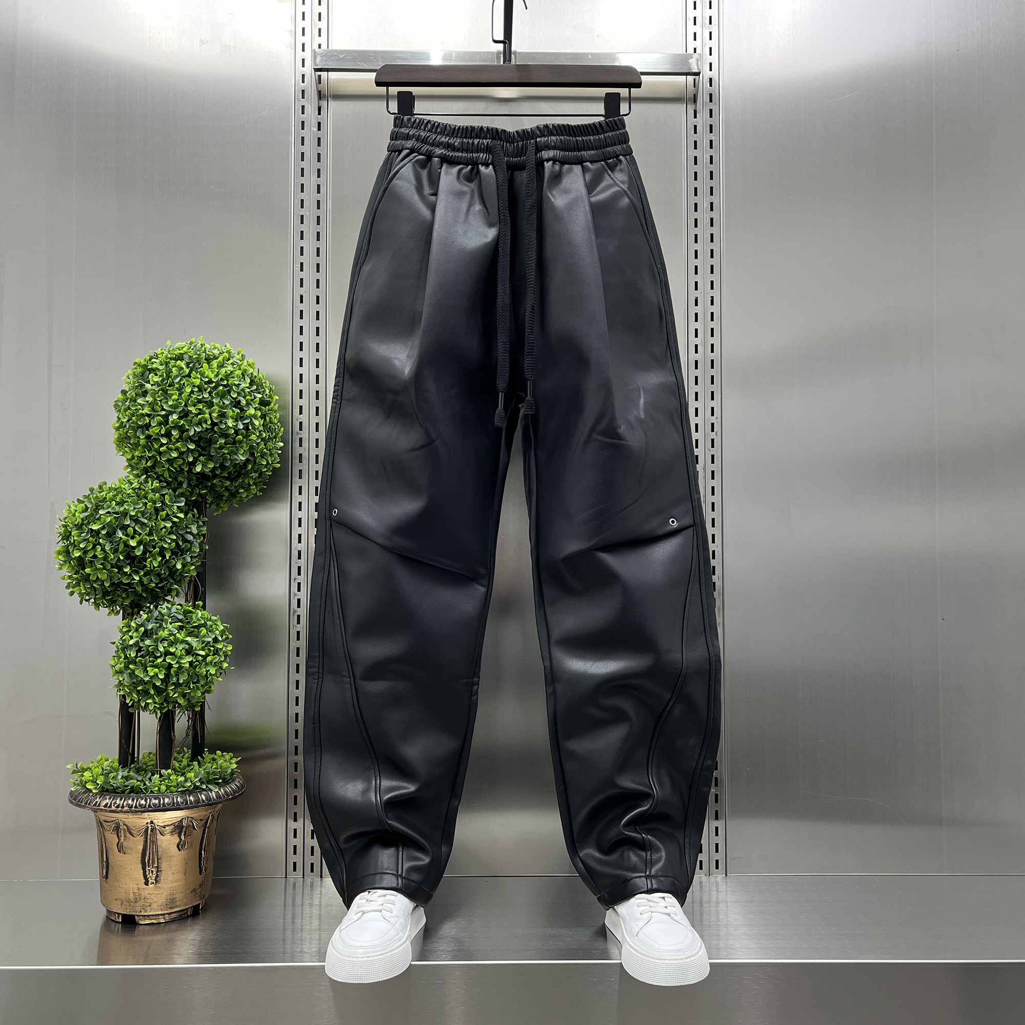 2025加绒PU机车皮裤男保暖骑行