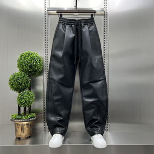 2025新款加绒PU皮裤男款潮流高级感机车保暖休闲裤外卖骑手小脚裤