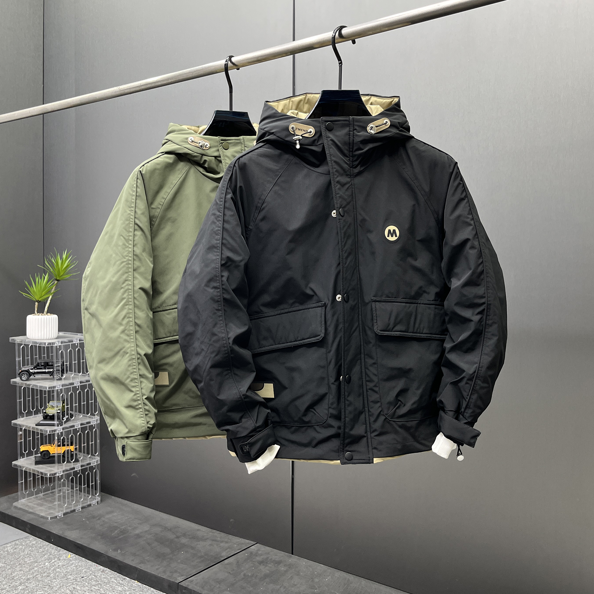 外套男士工装纯色二棉连帽冲锋衣