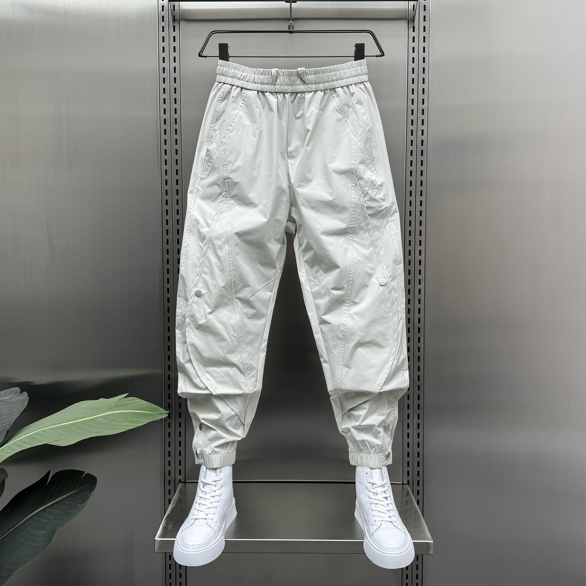 夏季薄款纯色休闲束脚裤男士潮流宽松时尚个性排扣拼接速干九分裤,男装,休闲裤,淘宝优惠券,粉丝福利购,淘宝优惠卷