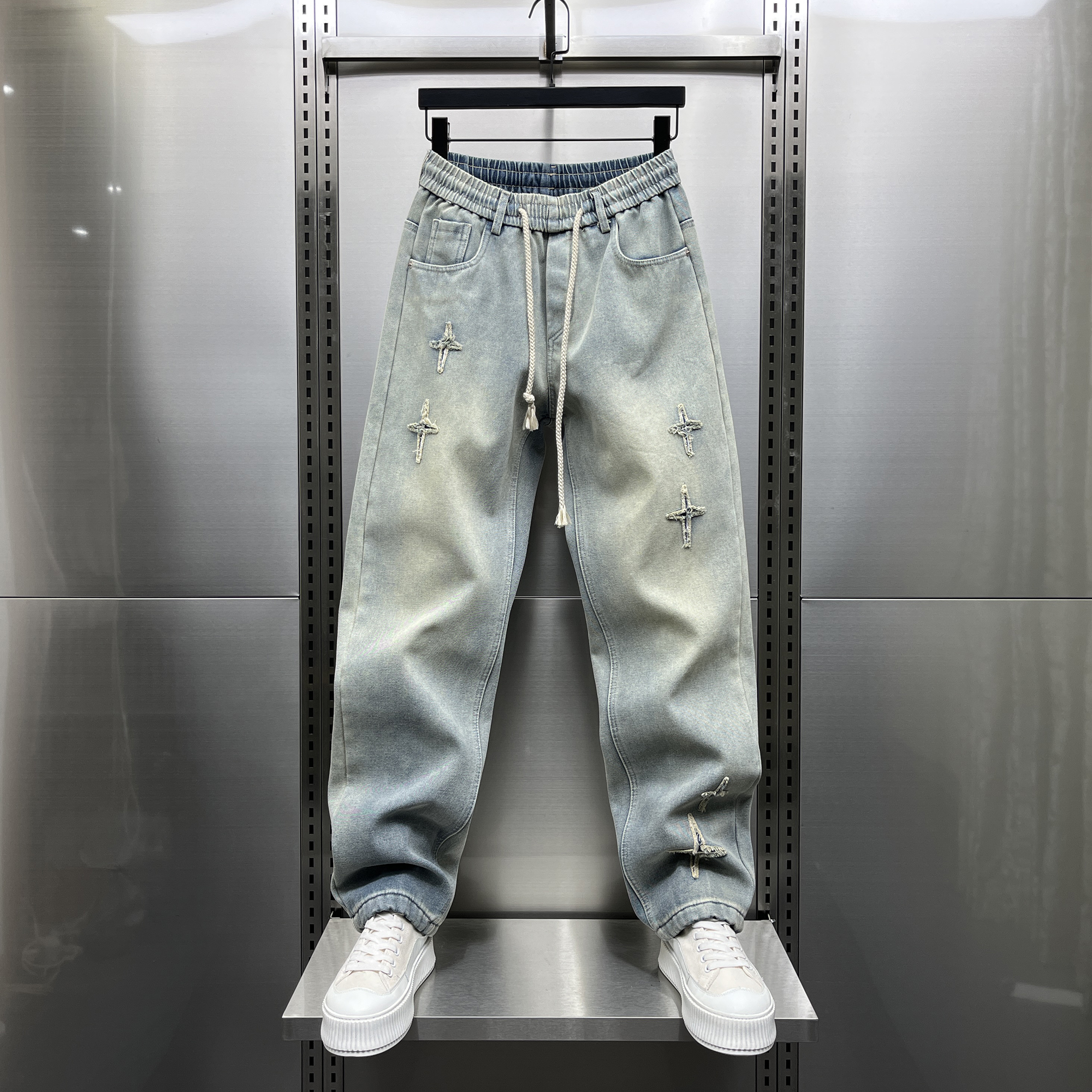 潮流设计感直筒牛仔裤男2024冬季