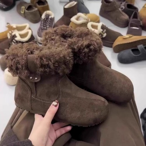 牛皮版~冬季新款毛绒卷毛雪地靴