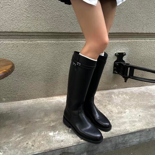 韩版黑色高筒骑士靴女显瘦长筒靴