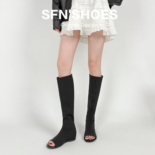 夏季韩版弹力露趾显瘦高筒凉靴女