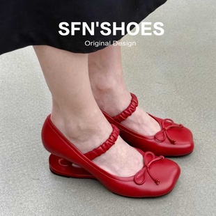 2026春季新款小众设计感方头玛丽珍鞋女蝴蝶结单鞋法式气质高跟鞋