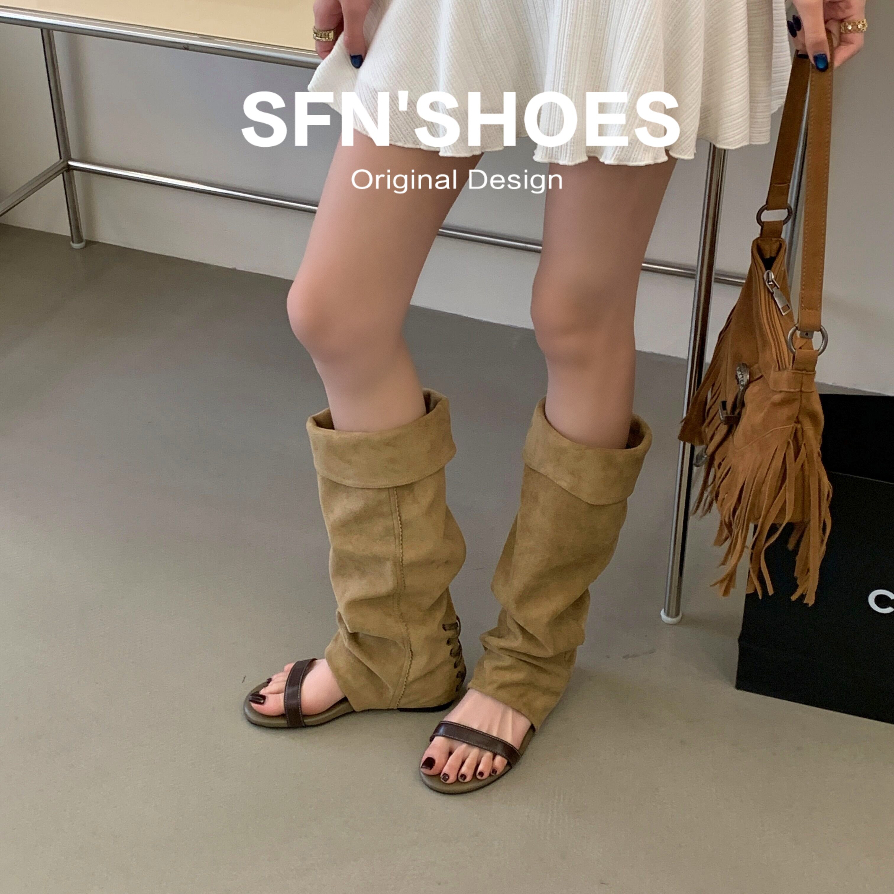 夏天靴子女款2026新款韩版堆堆靴高筒靴镂空露趾凉靴低跟圆头长靴