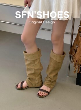 夏季韩版堆堆高筒凉靴女露趾低跟