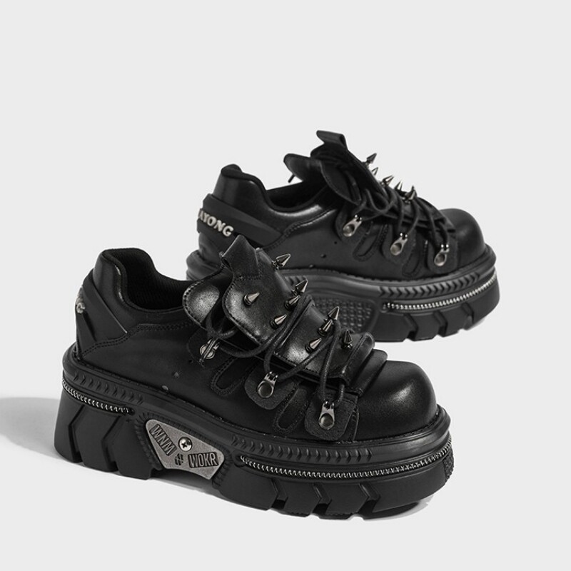 千禧亚文化厚底松糕鞋女丑萌大头小皮鞋朋克设计感暗黑增高老爹鞋