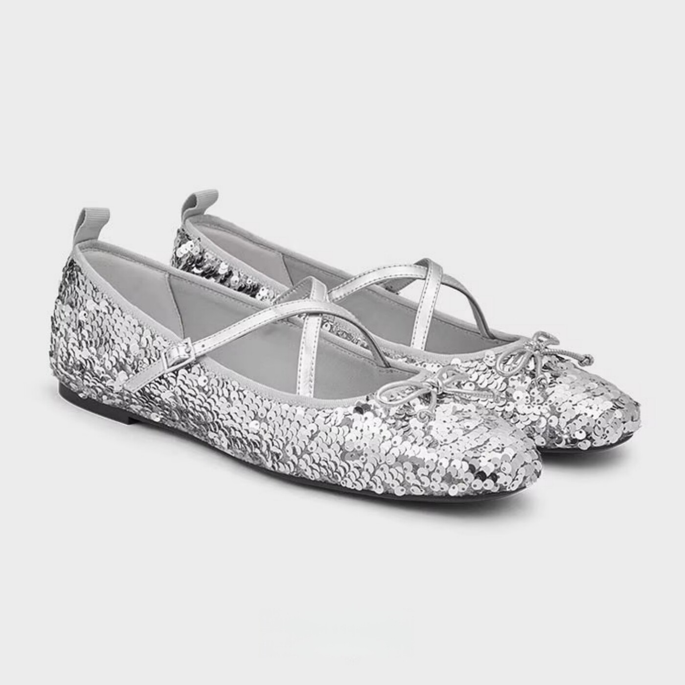 亮片交叉扣平底圆头玛丽珍单鞋女