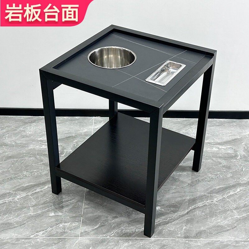 高端棋牌室麻将桌边岩板茶几麻将机茶几茶水架烟灰缸置物架茶水桌图片