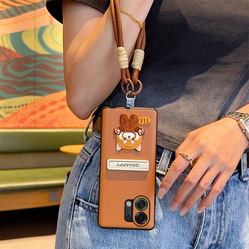 适用OPPOK13Turbo手机壳全包防摔奢华白色支架K13TurboPro保护套创意高级感棕刺绣猫编织手提女款