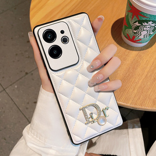 菱格小香风潮牌字母Realme真我GT6全包防摔皮质保护套真我gt6高级感皮纹壳 适用真我GT6手机壳创意时尚